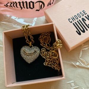Juicy Couture Gold Chain with Rhinestone Studded Heart Pendant & Gift Box